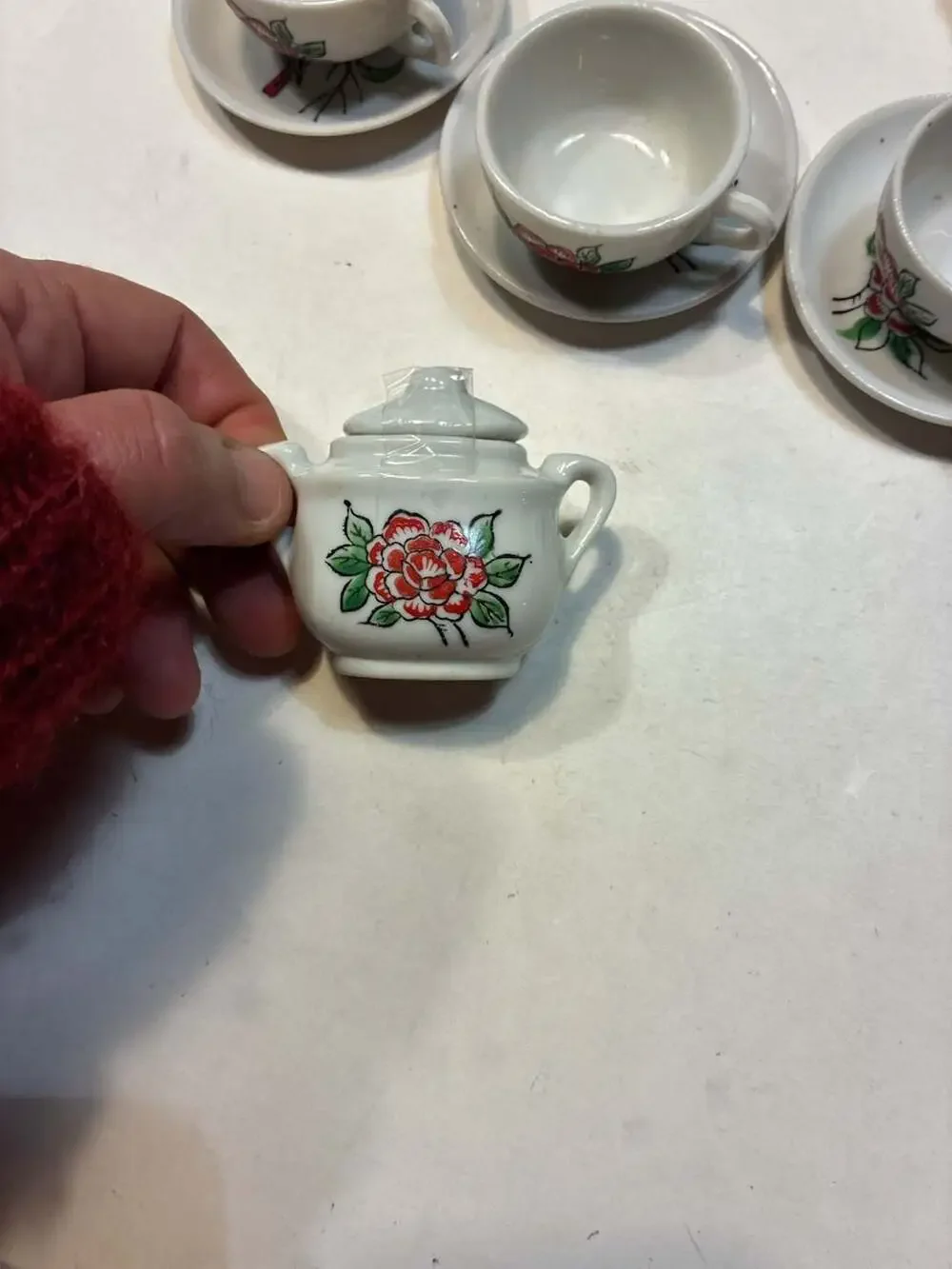 Vintage Miniature Porcelain Toy Tea Set Floral Pattern Made in Japan